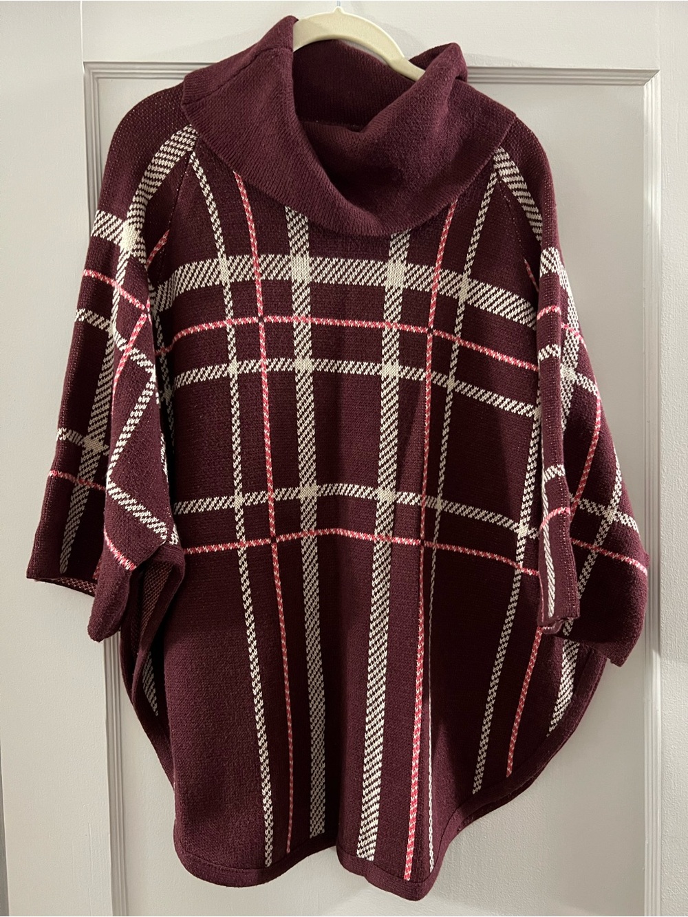 LOFT Burgundy Plaid Cowl Neck Sweater